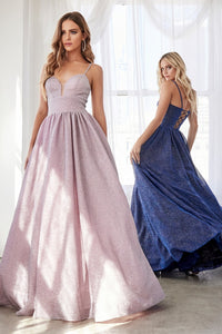 Echo Prom Dress Glitter Ballgown with Lace Up Back C796XR-Blush