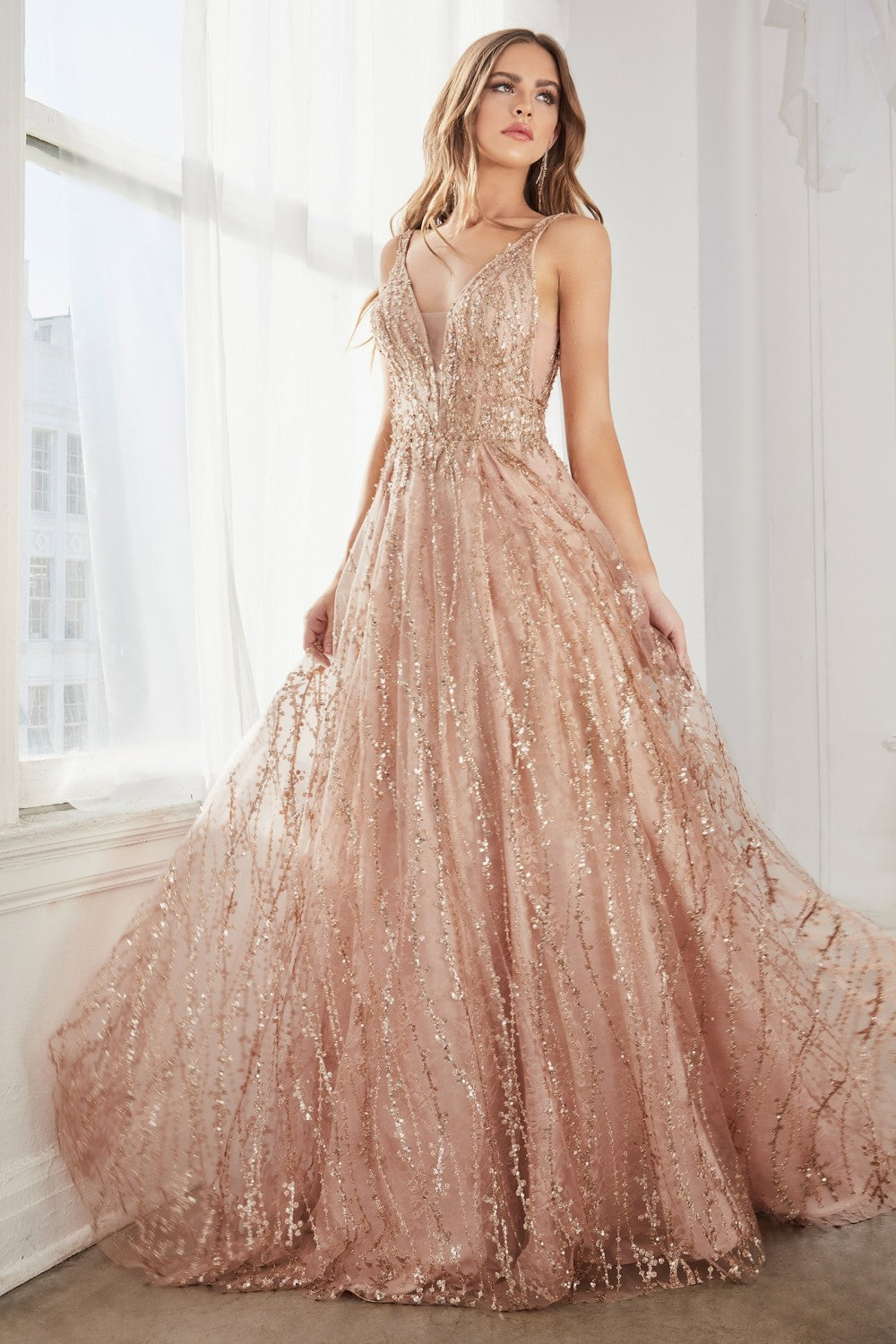 Esme Prom Dress Glitter Embellished Lace Gown C32TRR-RoseGold