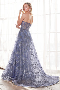 Eva Prom Gown Strapless Corset Bodice Tulle Skirt 74046TIR-SmokeyBlue LaDivine CB046 Cinderella Divine CB046