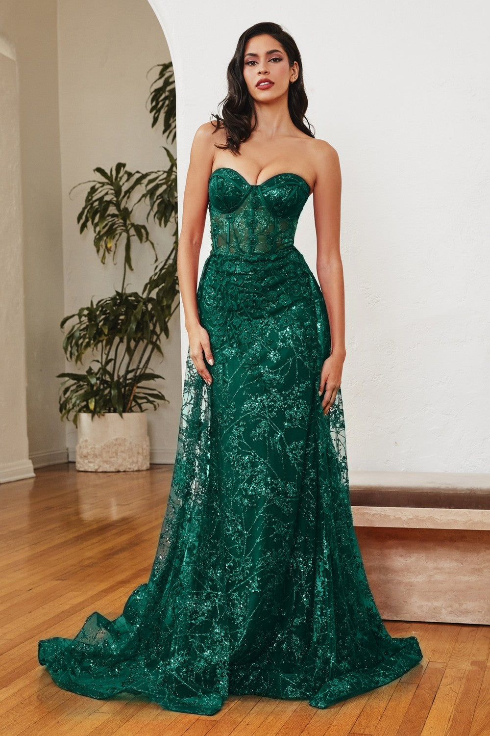 Eva Prom Gown Strapless Corset Bodice Tulle Skirt 74046TIR-Emerald LaDivine CB046 Cinderella Divine CB046