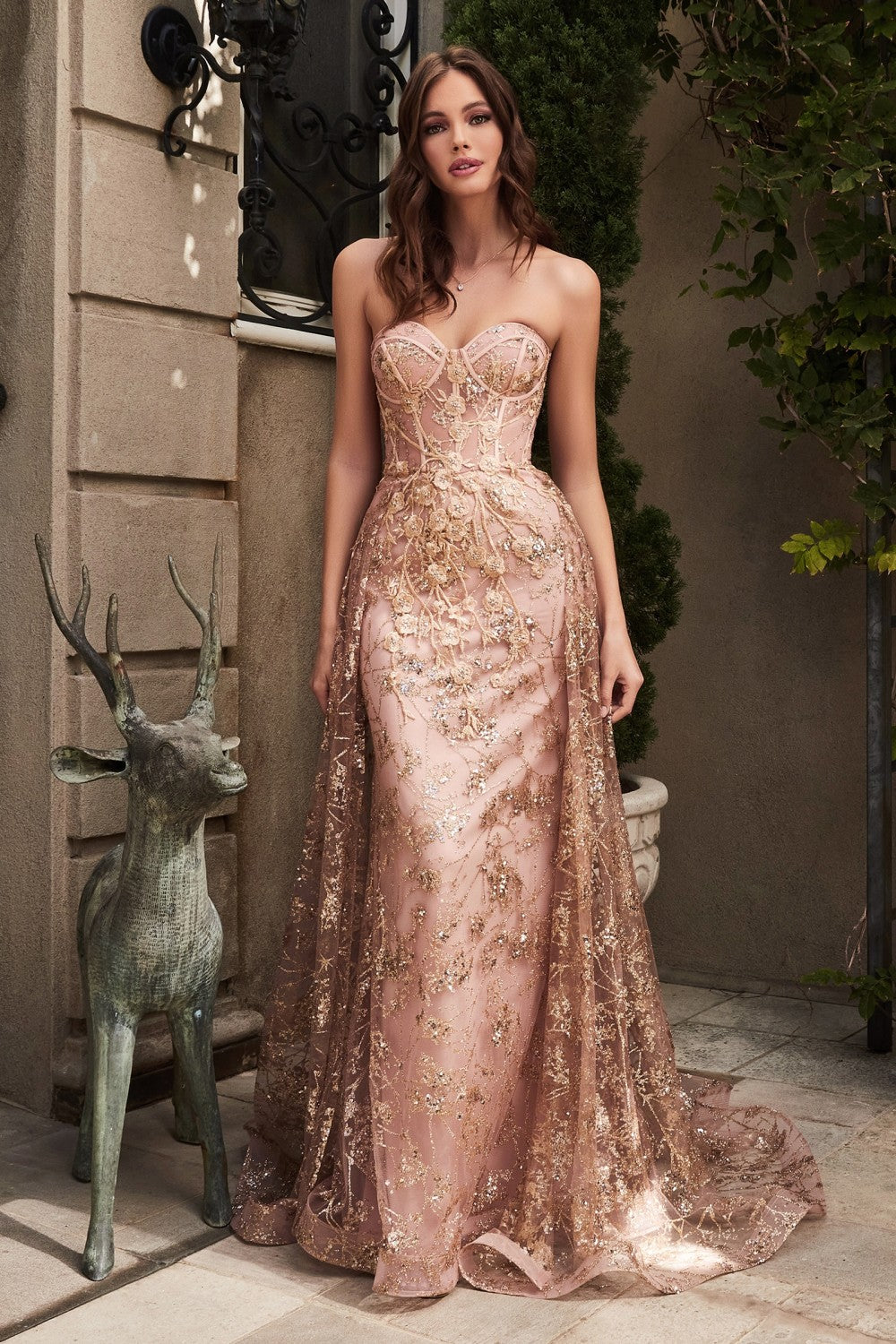 Eva Prom Gown Strapless Corset Bodice Tulle Skirt 74046TIR-RoseGold  LaDivine CB046 Cinderella Divine CB046
