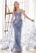 Load image into Gallery viewer, Eva Prom Gown Strapless Corset Bodice Tulle Skirt 74046TIR-SmokeyBlue LaDivine CB046 Cinderella Divine CB046