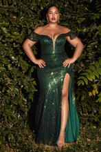 Load image into Gallery viewer, Evan Sequin Off the Shoulder Prom Dress C167TRR-Emerald