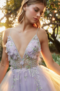 Ever After Floral Embellished Tulle Prom Dress 6201119TKR-Lavender