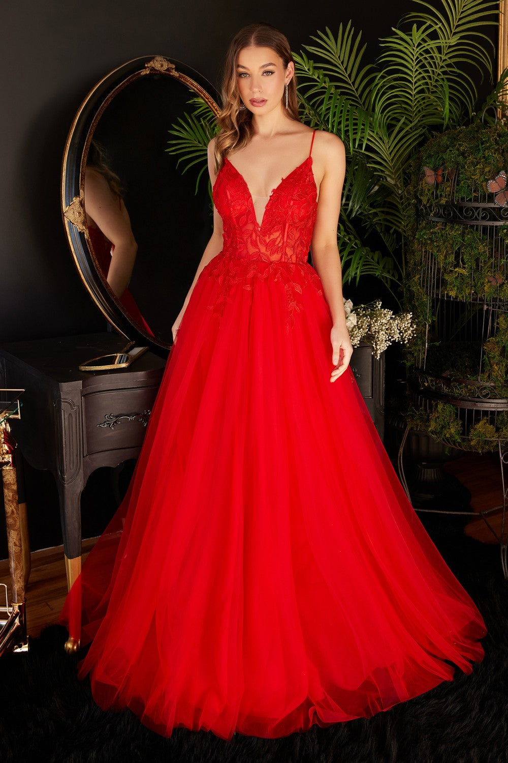 2024 Red Lace Prom Dresses A Line Floor Length Evening Gown – MyChicDress