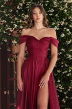 Load image into Gallery viewer, Fallon Off the Shoulder A-line Satin Dress 7407493KK-Burgundy