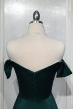 Load image into Gallery viewer, Fallon Off the Shoulder A-line Satin Dress 7407493KK-Emerald