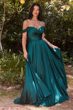 Load image into Gallery viewer, Fallon Off the Shoulder A-line Satin Dress 7407493KK-Emerald