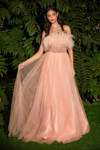 Load image into Gallery viewer, Flair Strapless Feather Adorned Ballgown Prom Dress C864XR-Blush