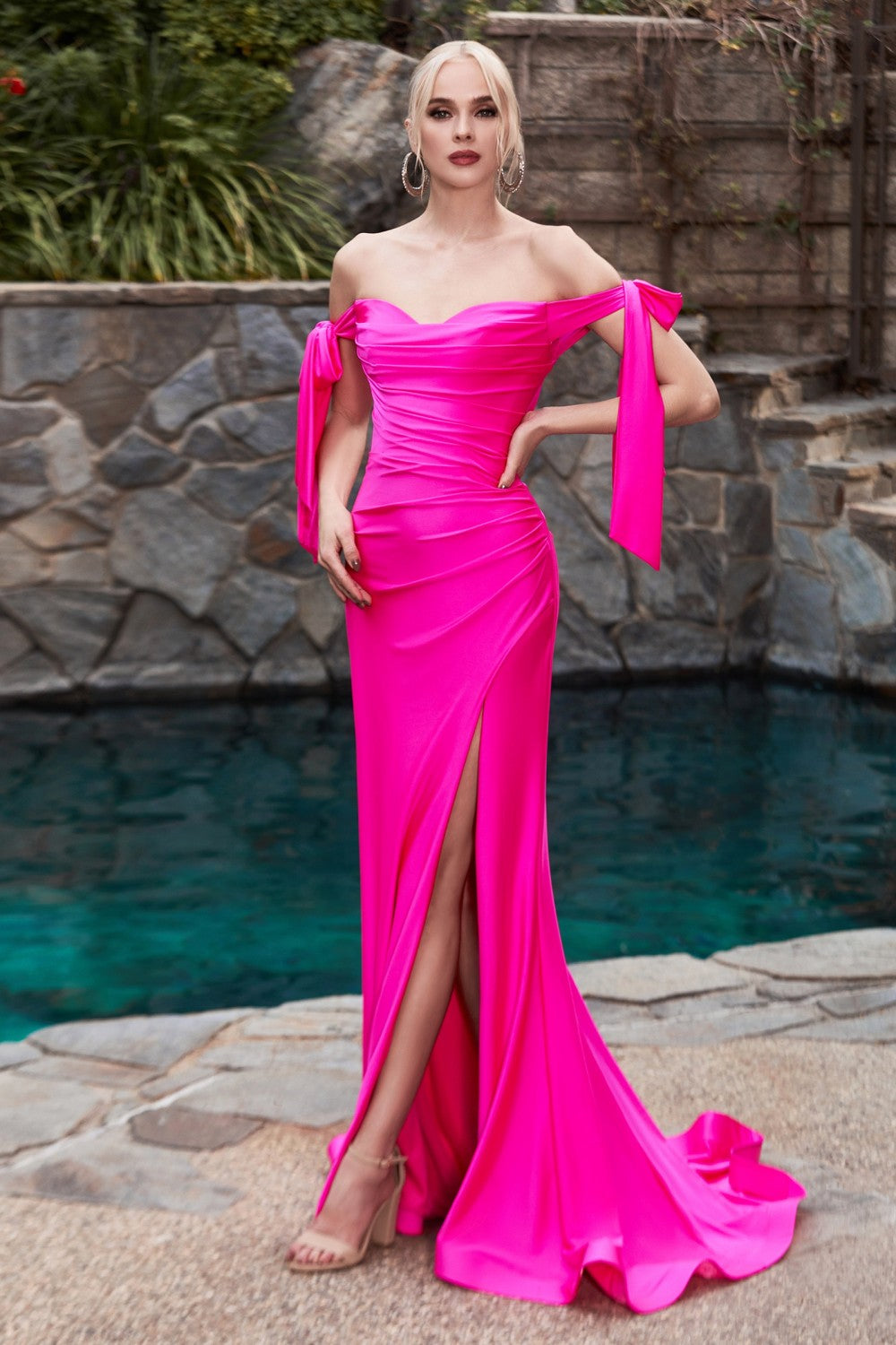 Gabor Prom Dress Off the Shoulder Fitted Gown 740943WR-Fuschia Cinderella Divine CD943 LaDivine CD943
