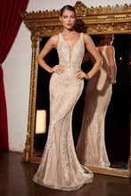 Load image into Gallery viewer, Harlan Beaded Lace Deep Plunge Prom Dress C981TWR-Champagne
