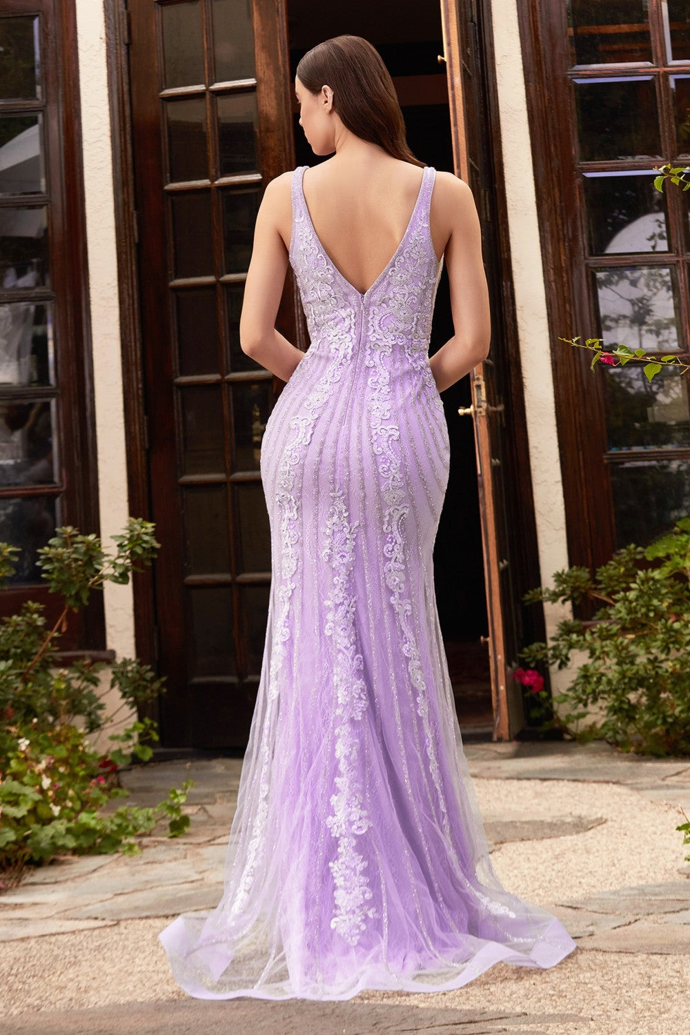 Harlan Beaded Lace Deep Plunge Prom Dress C981TWR-Lilac LaDivine CD981 –  PromDiva