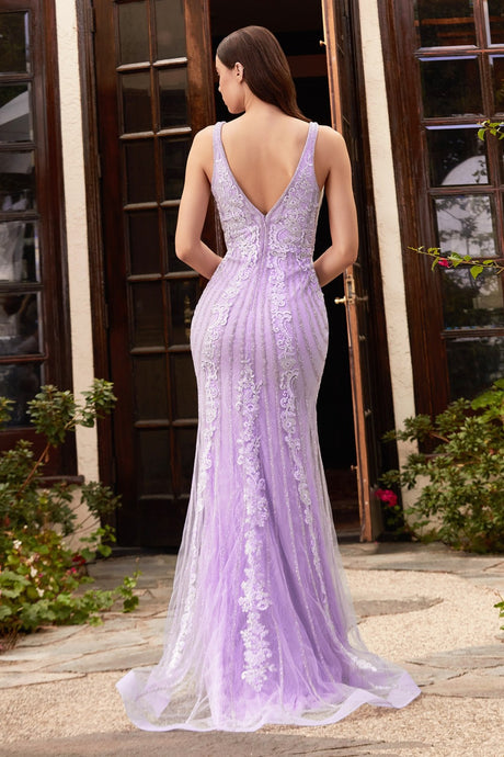 Harlan Beaded Lace Deep Plunge Prom Dress C981TWR-Lilac