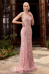 Harlan Beaded Lace Deep Plunge Prom Dress C981TWR-Rose