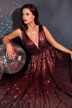 Load image into Gallery viewer, Izzy Prom Dress Pleated Metallic Lame&#39; Gown C160NR-Burgundy