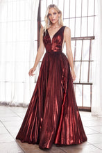 Load image into Gallery viewer, Izzy Prom Dress Pleated Metallic Lame&#39; Gown C160NR-Burgundy