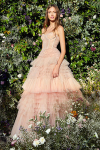Lala Strapless Corset Ruffle Ballgown Prom Dress 6201017IRR-Blush