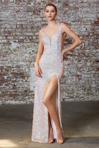 Logan Prom Dress Iridescent Sexy Sequin Gown C187AR-Opal/Blush