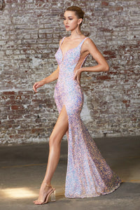 Logan Prom Dress Iridescent Sexy Sequin Gown C187AR-Opal/Blush