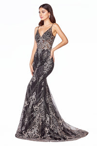 Luna Prom Dress Gatsby Style Prom Gown C27ER-Black/silver