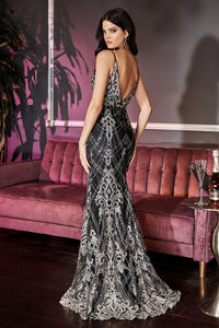 Luna Prom Dress Gatsby Style Prom Gown C27ER-Black/silver