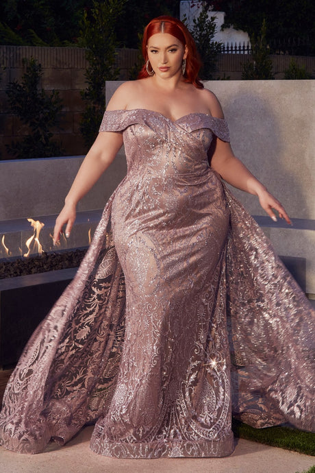 Marleigh Off the Shoulder Lace Overskirt Prom Gown 740836ER-RoseGold