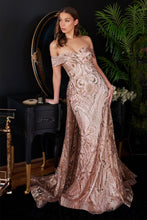 Load image into Gallery viewer, Marleigh Off the Shoulder Lace Overskirt Prom Gown 740836ER-RoseGold LaDivine J836
