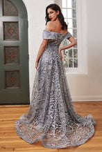 Load image into Gallery viewer, Marleigh Off the Shoulder Lace Overskirt Prom Gown 740836ER-SmokeyBlue LaDivine J836 Cinderella Divine J836