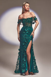 Max Off the Shoulder Prom Dress 740832ER-Emerald LaDivine J832 Cinderella Divine J832
