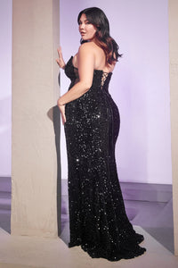 Media Strapless Lace Up Sequin Prom Gown 740151TRR-Black LaDivine CH151 Cinderella Divine CH151