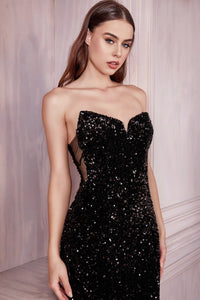 Media Strapless Lace Up Sequin Prom Gown 740151TRR-Black LaDivine CH151 Cinderella Divine CH151