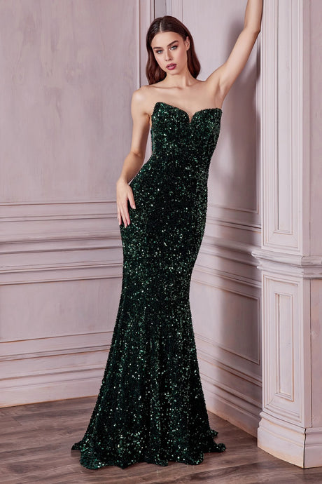 Media Strapless Lace Up Sequin Prom Gown 740151TRR-Emerald
