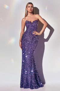Media Strapless Lace Up Sequin Prom Gown 740151TRR-Lavender