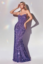 Load image into Gallery viewer, Media Strapless Lace Up Sequin Prom Gown 740151TRR-Lavender