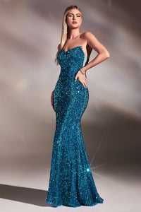 Media Strapless Lace Up Sequin Prom Gown 740151TRR-Ocean LaDivine CH151 Cinderella Divine CH151