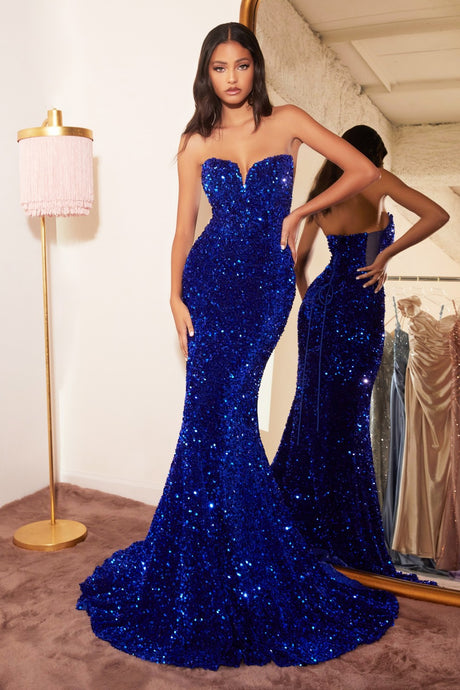 Media Strapless Lace Up Sequin Prom Gown 740151TRR-Royal