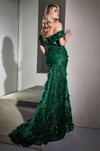 Megan Prom Gown Off Shoulder Dress 7402164TRR-Emerald LaDivine CC2164 CInderella Divine CC2164