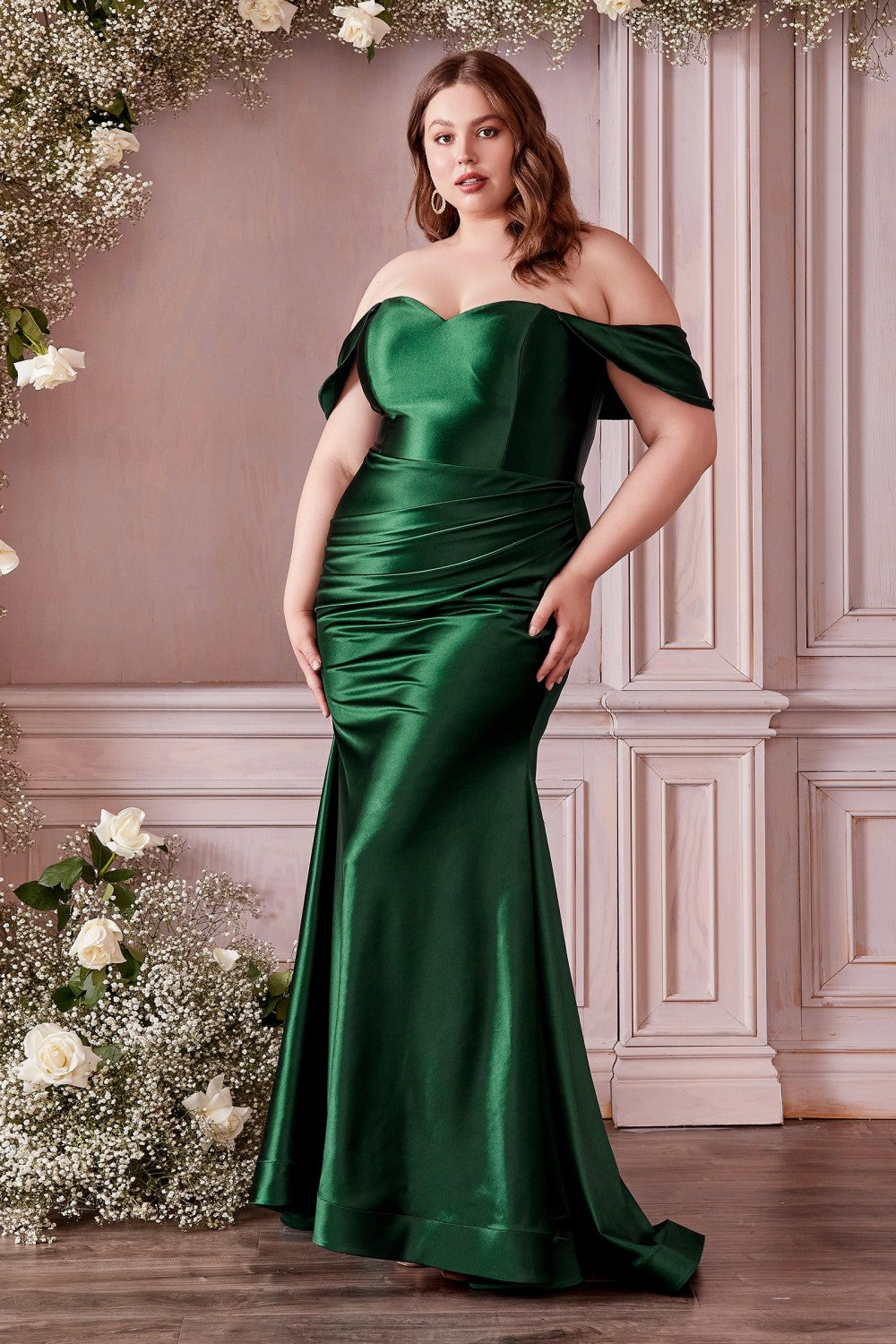 Missy Satin Strapless Fitted Prom Dress C163AK-Emerald