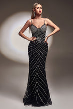 Load image into Gallery viewer, Neo Silver on Black Art Deco Print Gown 740866TKR-black