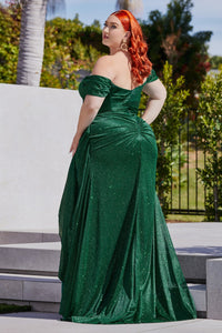 Nova Off the Shoulder Glitter Fabric Gown 740878XR-Emerald LaDivine CD878 Cinderella Divine CD878