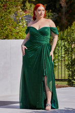 Load image into Gallery viewer, Nova Off the Shoulder Glitter Fabric Gown 740878XR-Emerald LaDivine CD878 Cinderella Divine CD878