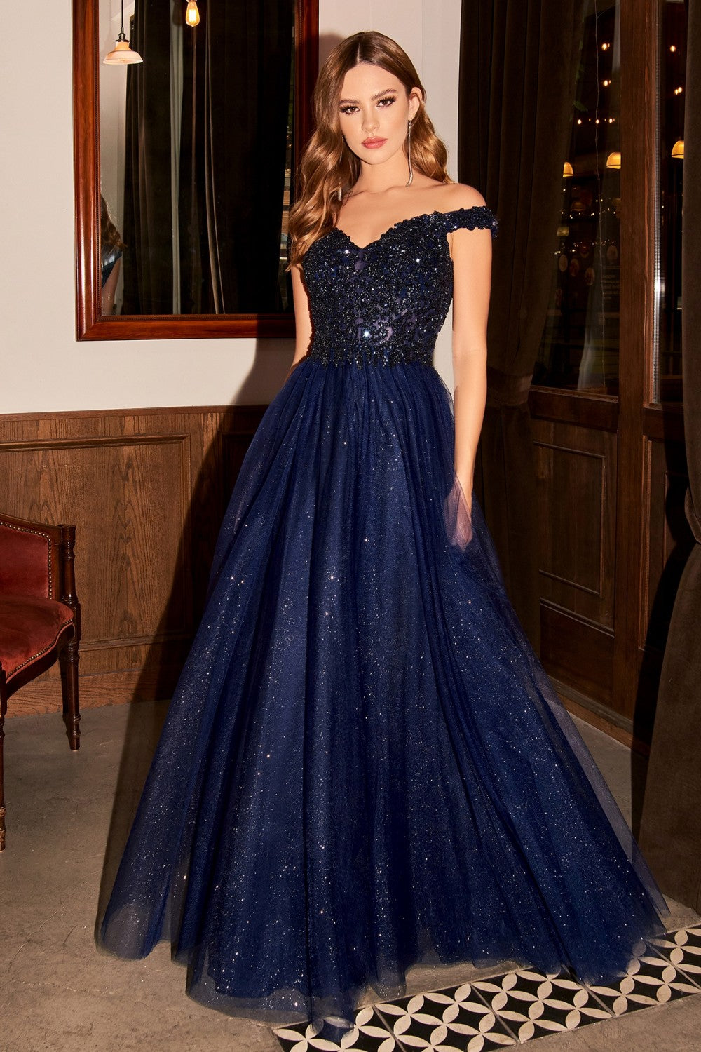 Ophelia Prom Dress Off the Shoulder Ball Gown C177AX-Navy
