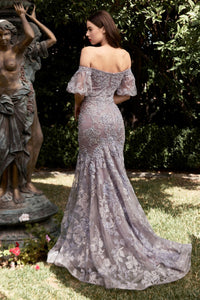 Primrose Formal Dress Lace Off the Shoulder Gown 740959TER-Violet Cinderella Divine CD959