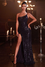 Load image into Gallery viewer, Rave Strapless Structured Sequin Prom Gown 740165TRR-Navy Cinderella Divine CH165