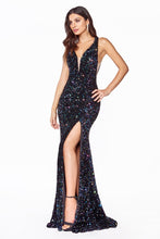 Load image into Gallery viewer, Raven Prom Gown Halter Neck with Front Slit Prom Dress C318ER-Black/multi