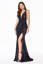 Load image into Gallery viewer, Raven Prom Gown Halter Neck with Front Slit Prom Dress C318ER-Black/multi