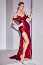 Load image into Gallery viewer, Revolve Draped Collar Soft Satin Prom Gown 7402197TTR-Burgundy  LaDivine CC2197