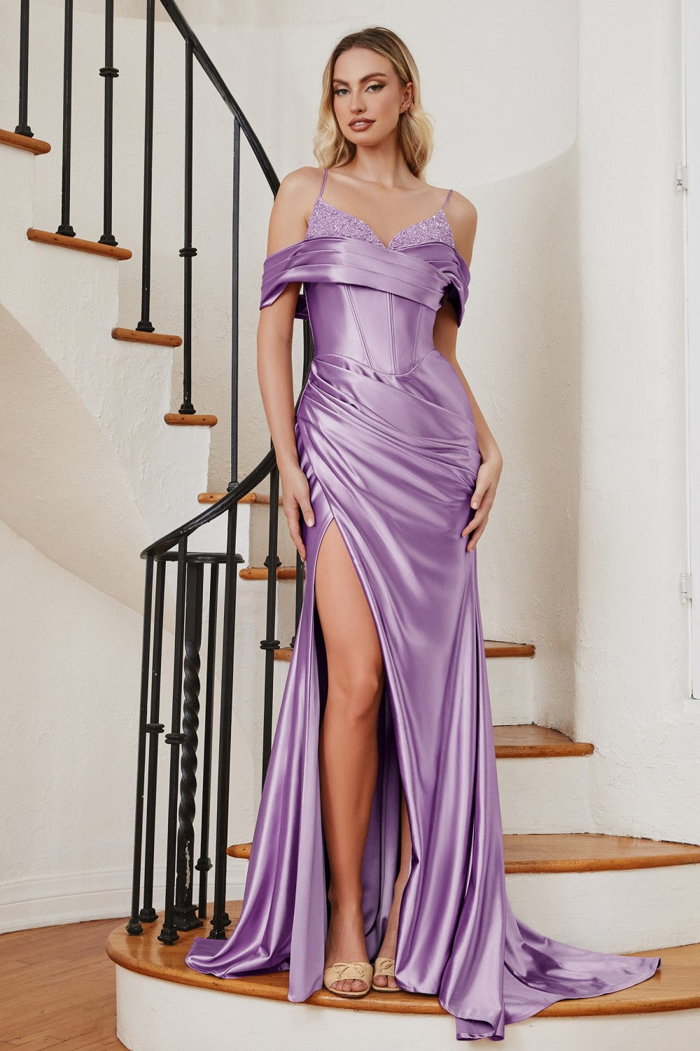 Revolve Draped Collar Soft Satin Prom Gown 7402197TTR-Lilac