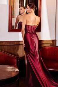 Rosaleen Prom Dress Strapless Corset Gown C406TRR-Burgundy