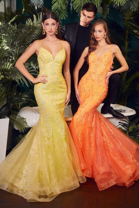 Rosita Glitter Print Mermaid Prom Dress 7402279TTR-Orange Cinderella Divine CC2279 LaDivine CC279
